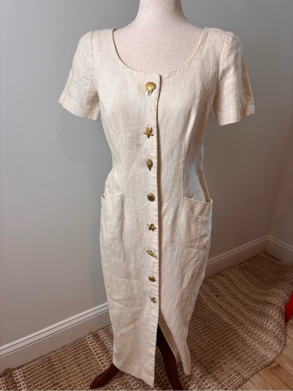 Vintage Santa Fe by Jim Tremblay Linen Sheath Dress 4 Coastal Shell Starfish